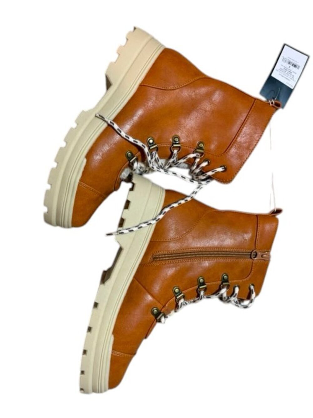 Art Class Girls Winter Combat Boots Tan Lace Up Side Zip Size 5 NWT Lug Sole. - Picture 7 of 8